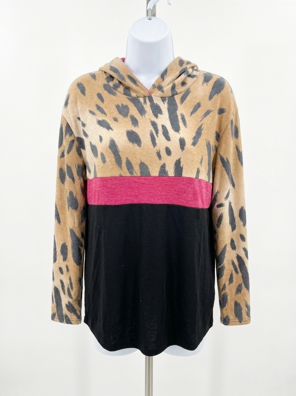 NEW HONEYME animal print hoodie in taupe/magenta